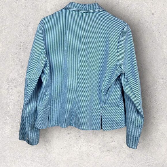 RARE!!!! TALBOTS Seersucker Blazer Pin Stripe in White and Turquoise Size 14 - Picture 4 of 9